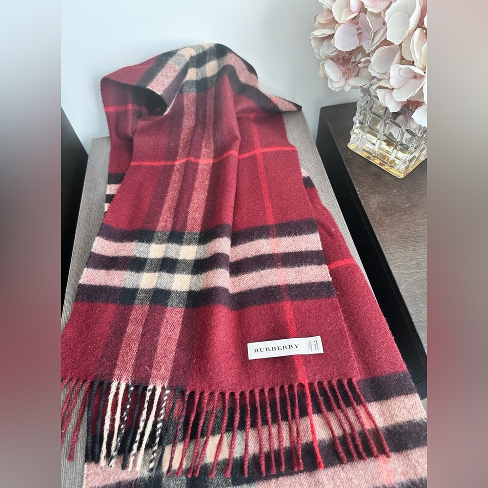 Burberry Women's Oxblood Red and Black Check Scarf